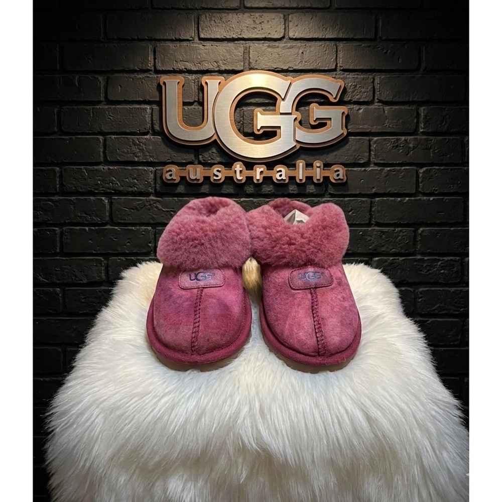 🔥UGG Australia🚨🖤🚨 Coquette Slippers mule red Suede Sheepskin fluffy cozy 8
